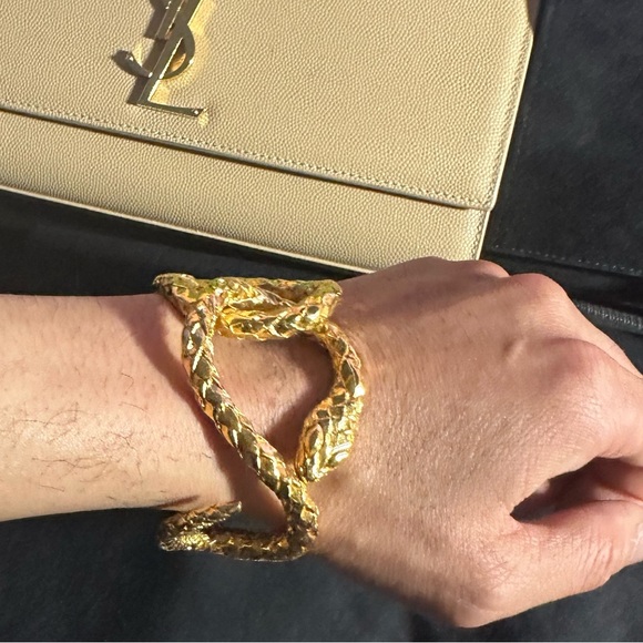 Rare Saint Laurent YSL engraved - Elegant Gold Wrap Around Snake Bracelet New - Picture 12 of 16